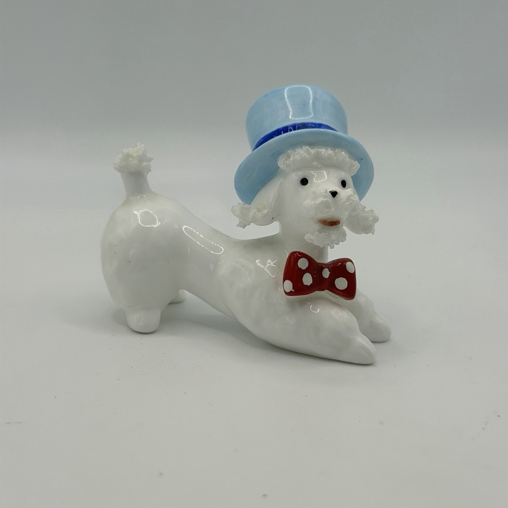 Napco Anthropomorphic Dog Spaghetti Poodle Figurine w/ Hat & Bow Tie Vintage 2.5